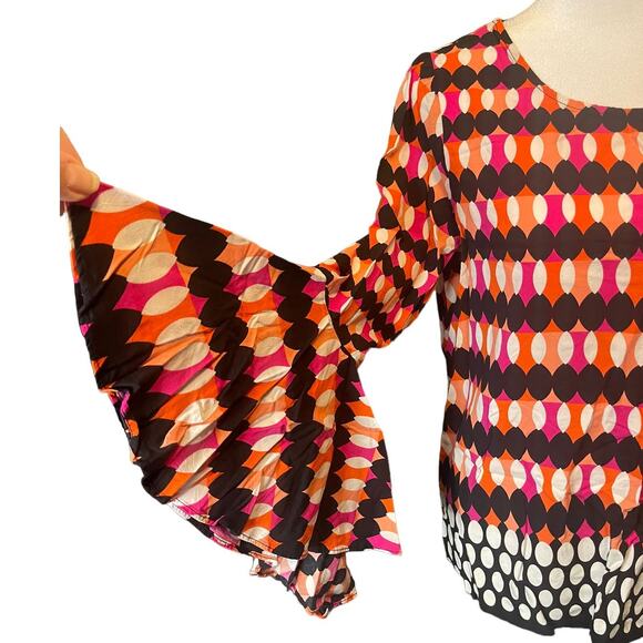 Kaari Blue Geometric Print Blouse with Triangle Cut Out Back Size Medium - Picture 5 of 5